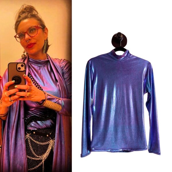 Blusa Tania Manga Longa Gola Alta Holográfica